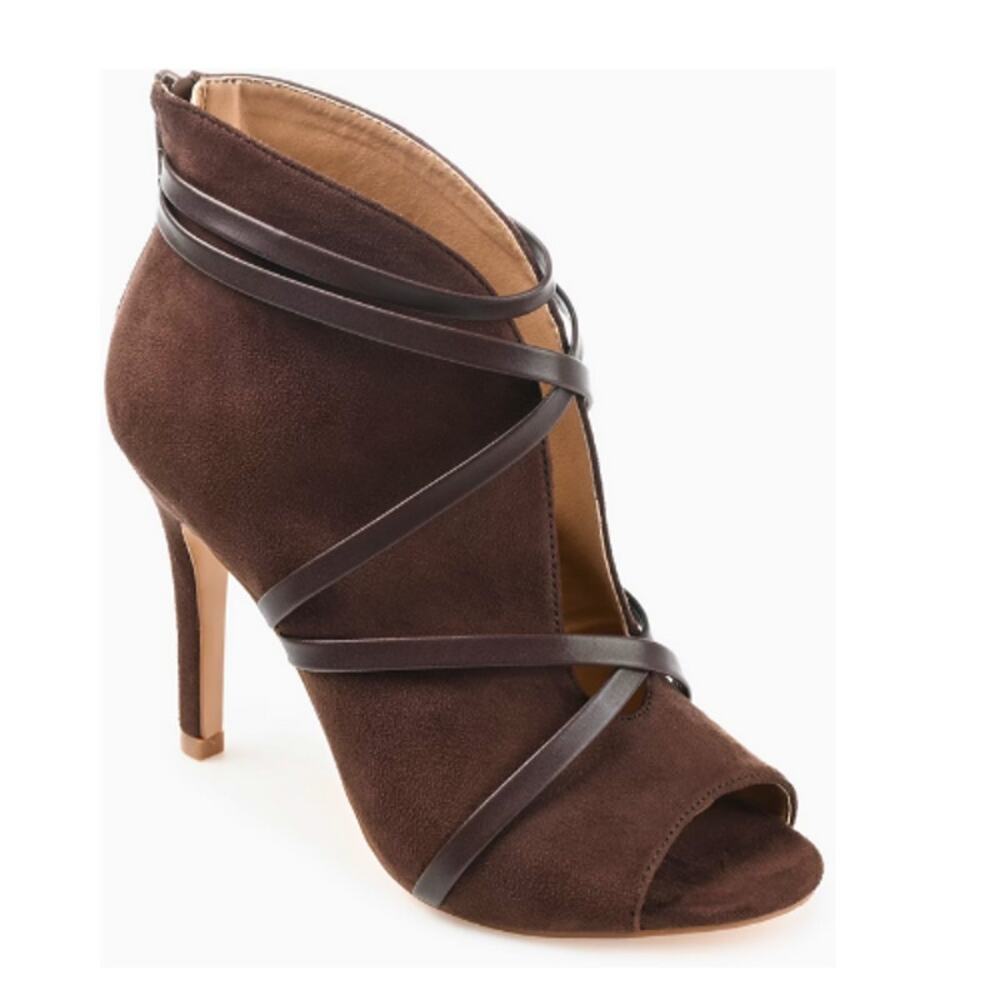 Journee Collection Samara Peep Toe Stiletto Dress Booties Brown New Size 6.5